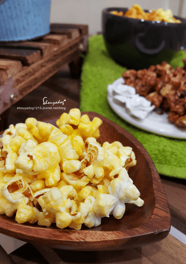 米樂繽紛爆米花,史努比罐的原味爆米花,幾米星空兔的黃巧達起司爆米花,月兔派對橘罐的巧克力爆米花,森林哈妮鹿的焦糖爆米花