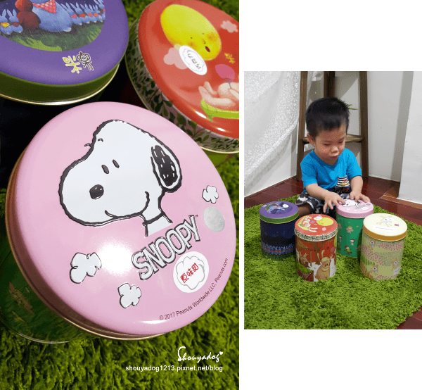 米樂繽紛爆米花,史努比罐的原味爆米花,幾米星空兔的黃巧達起司爆米花,月兔派對橘罐的巧克力爆米花,森林哈妮鹿的焦糖爆米花