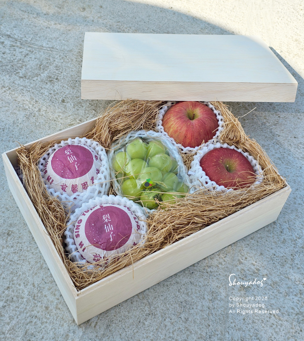 佳品水果頂級木質水果禮盒-韓國麝香葡萄、韓國梨與日本富士蘋果綜合禮盒